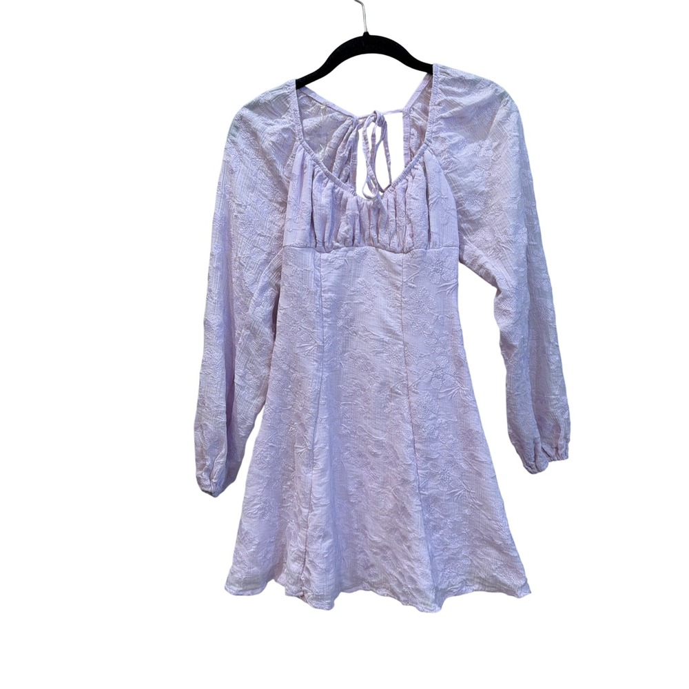 Wild‎ Fable Lavender Floral Embroidered Open Back Mini Dress Long Sleeve XXS